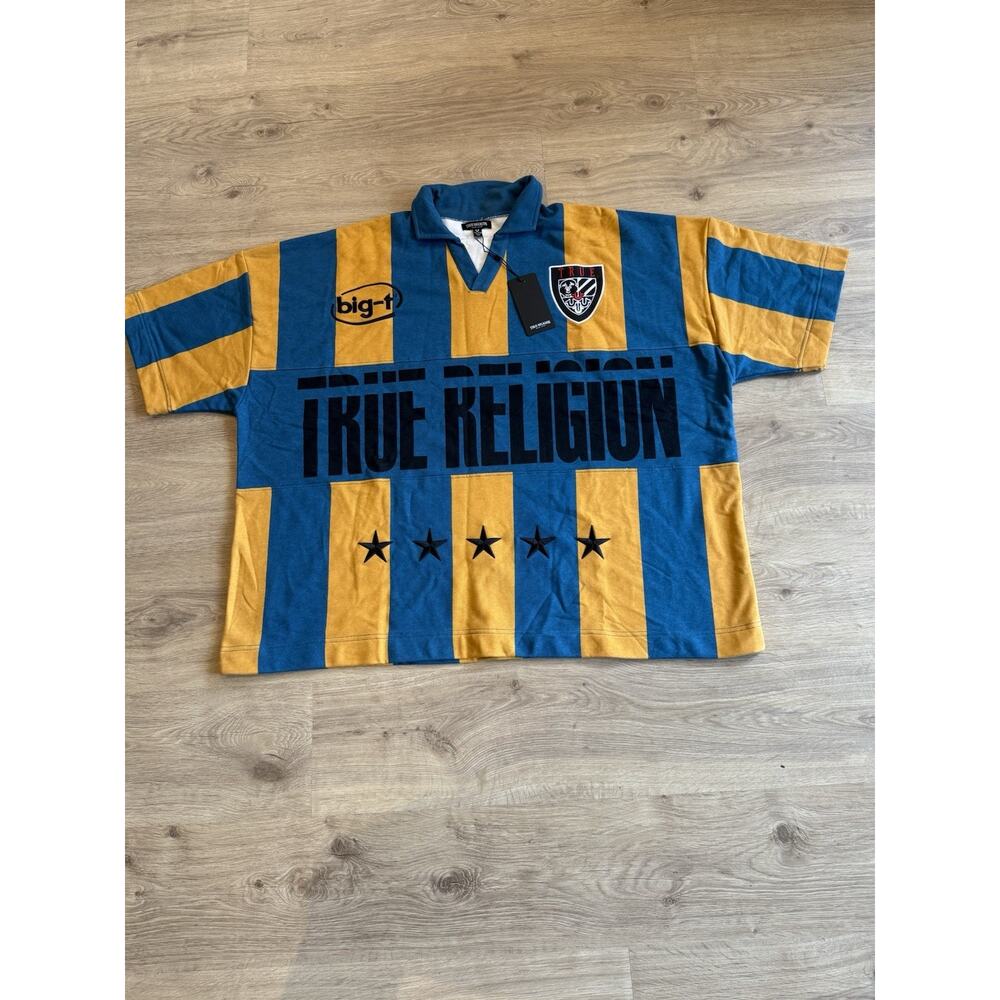 True Religion SS Oversized Striped Jersey Pullover Men’s 3XL Blue/Yellow Striped